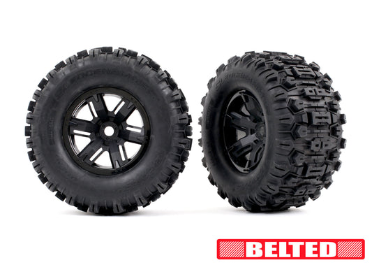 Black X-Maxx Wheels & Belted Sledgehammer Tires (2)