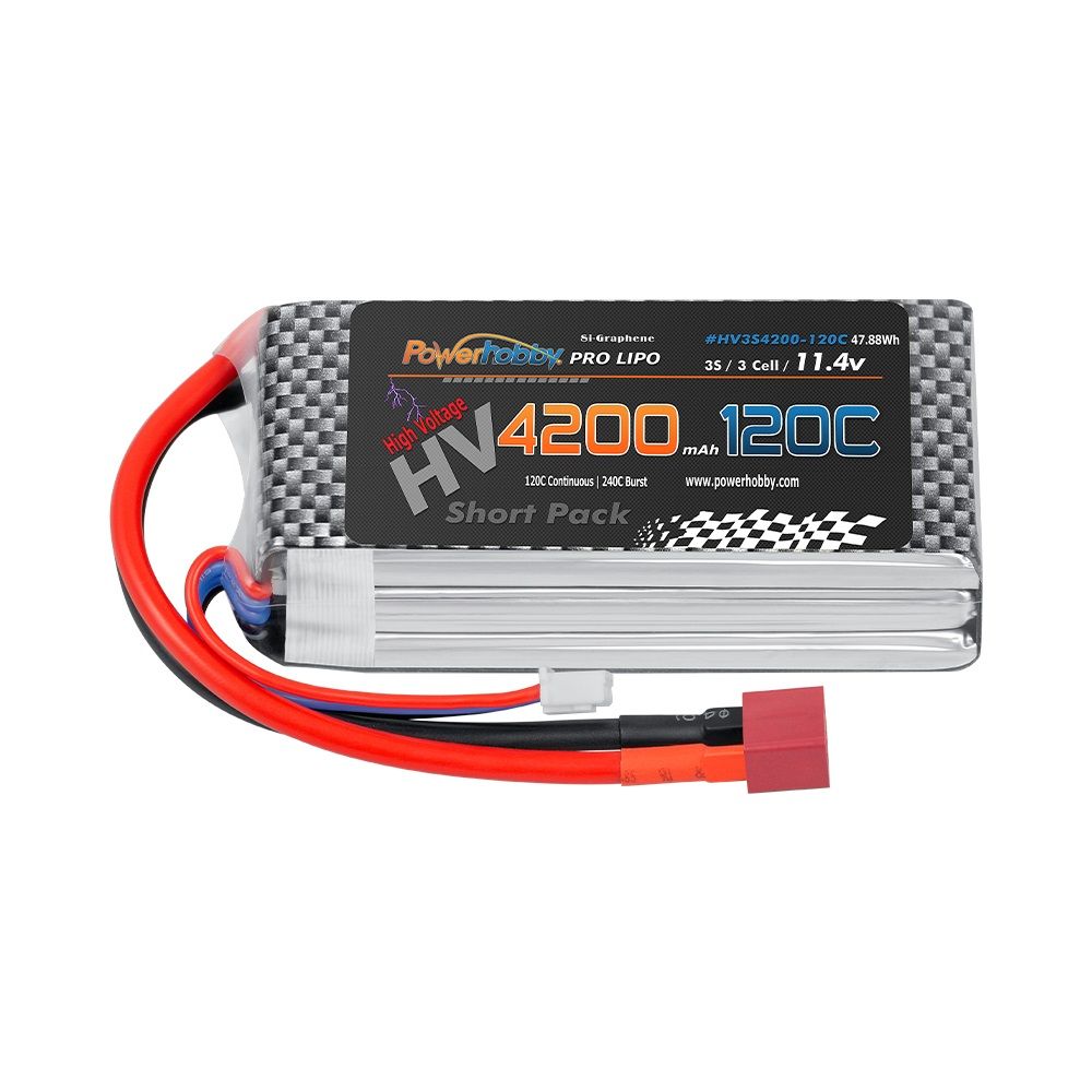 3S 11.4V 4200mAh 120C Graphene + HV LiPo Shorty Battery with T-Plug