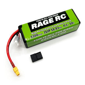 5300mAh 3S 11.1V 60C Hard Case LiPo Battery with XT60 Connector & TRX Adapter RAGE RC's lin