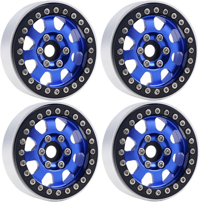 B1 Aluminum 1.9 Beadlock Wheels 9mm Hubs, For 1/10 Rock Crawler, 4pcs Includes : 4 Wheels with hardware