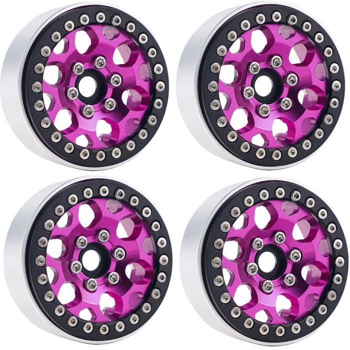 B3 Aluminum 1.9 Beadlock Wheels 9mm Hubs, Pink, for 1/10 Rock Crawler, 4pcs