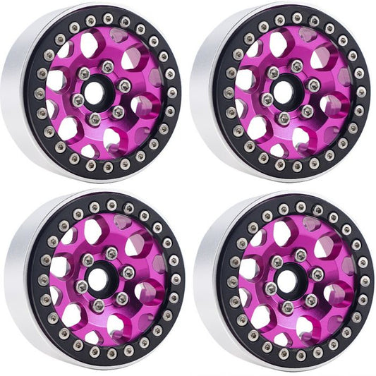 B3 Aluminum 1.9 Beadlock Wheels 9mm Hubs, Pink, for 1/10 Rock Crawler, 4pcs