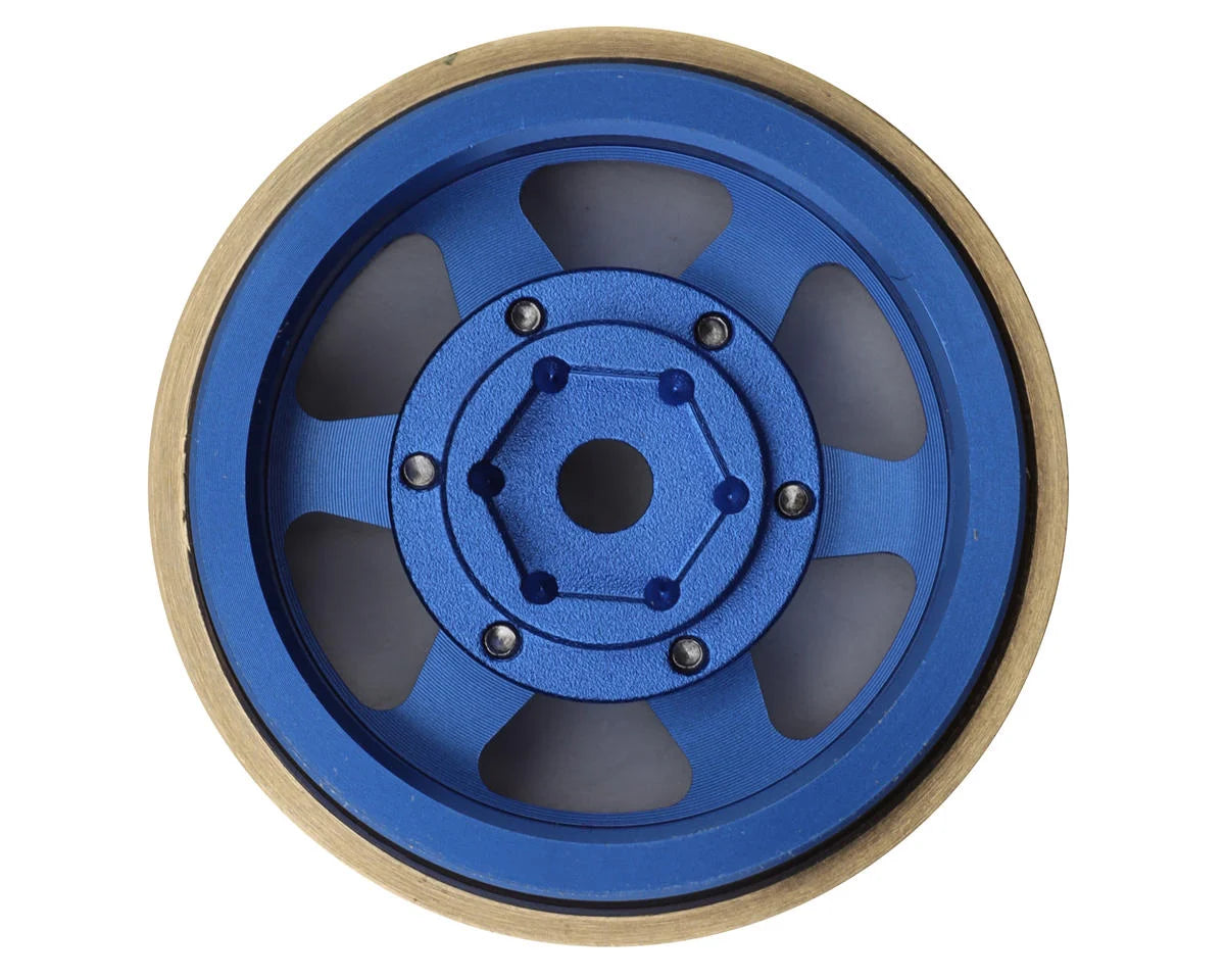 Samix SCX24 Aluminum & Brass Adjustable Offset 1.0" Beadlock Wheels (Blue) (4) (23.75g)