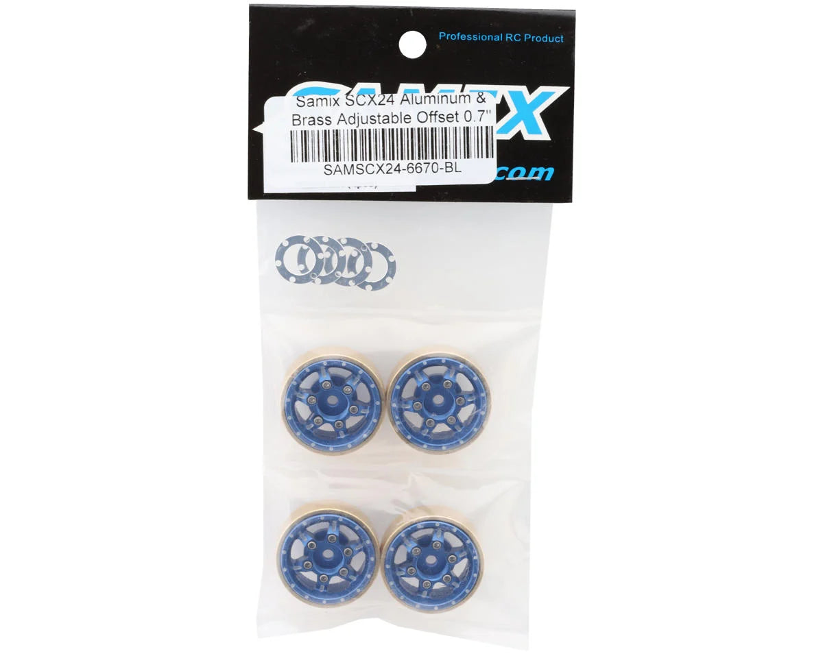 Samix SCX24 Aluminum & Brass Adjustable Offset 1.0" Beadlock Wheels (Blue) (4) (23.75g)