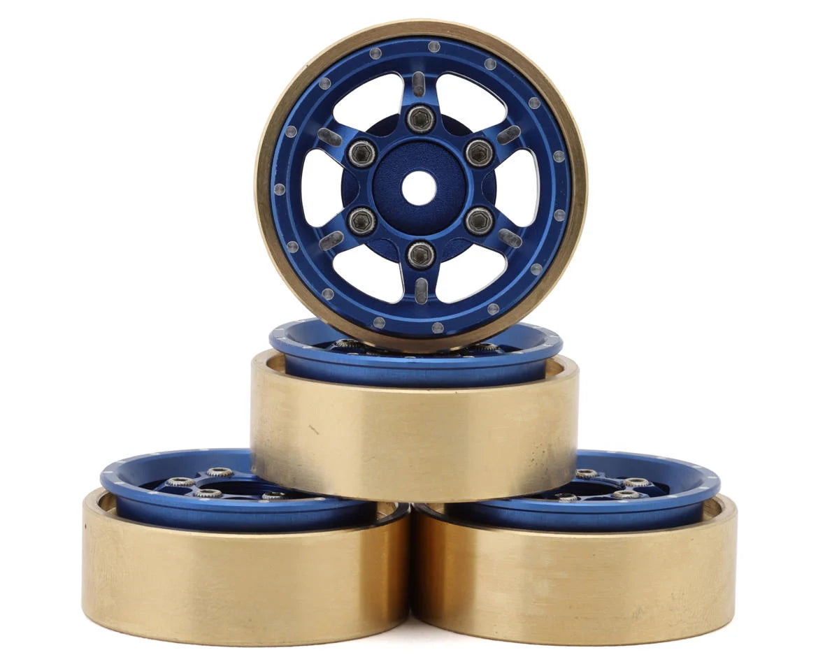 Samix SCX24 Aluminum & Brass Adjustable Offset 1.0" Beadlock Wheels (Blue) (4) (23.75g)