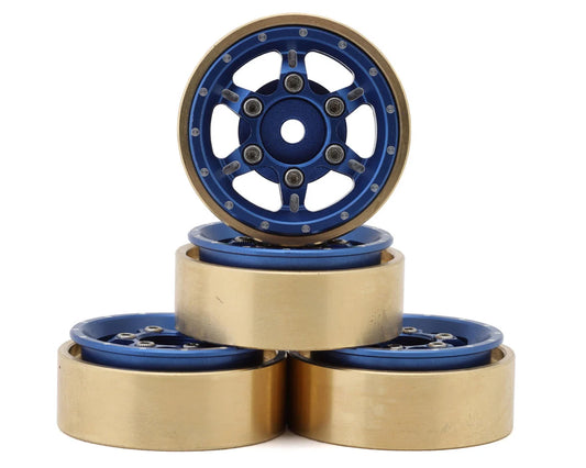 Samix SCX24 Aluminum & Brass Adjustable Offset 1.0" Beadlock Wheels (Blue) (4) (23.75g)