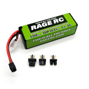 Rage rc 3S 11.1V 60C Hard Case LiPo Battery with Universal Connector EC3, XT60, T-Plug