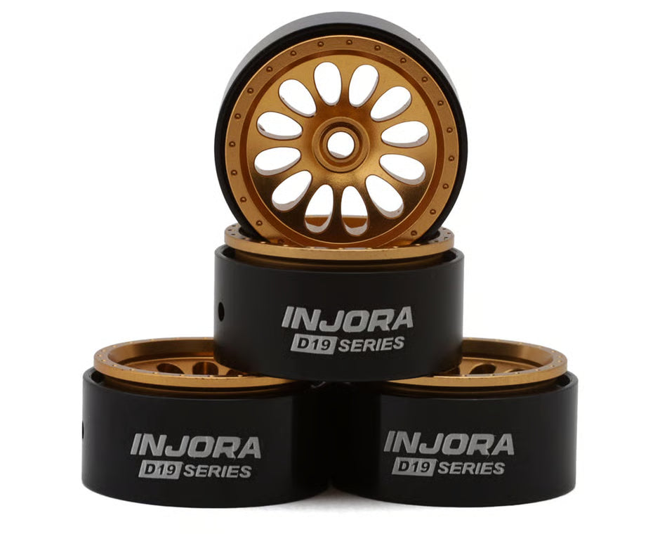 Injora 0.7" D19 Ripple Aluminum Micro Crawler Beadlock Wheels (Gold) (4) (4.2g ea) (0.5mm Offset)