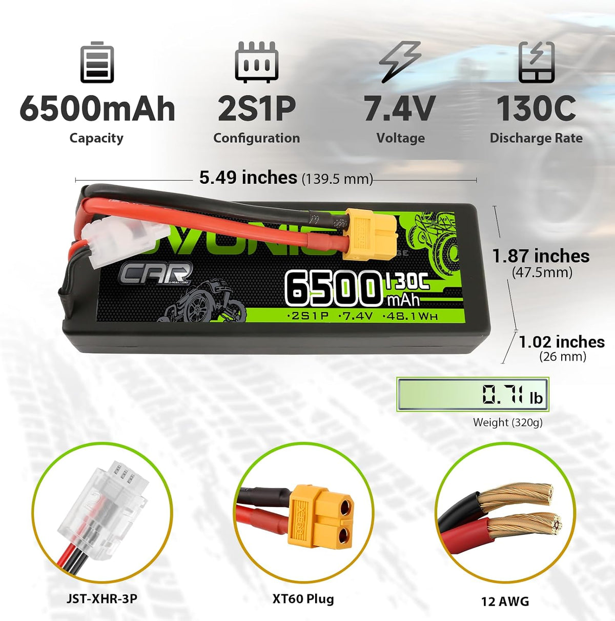 6500 130c 2s lipo w/xt60