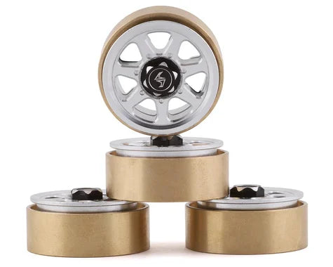 Samix SCX24 Aluminum & Brass 1.0" Beadlock Wheel Set w/Scale Hubs (Silver) (4) (20.5g)