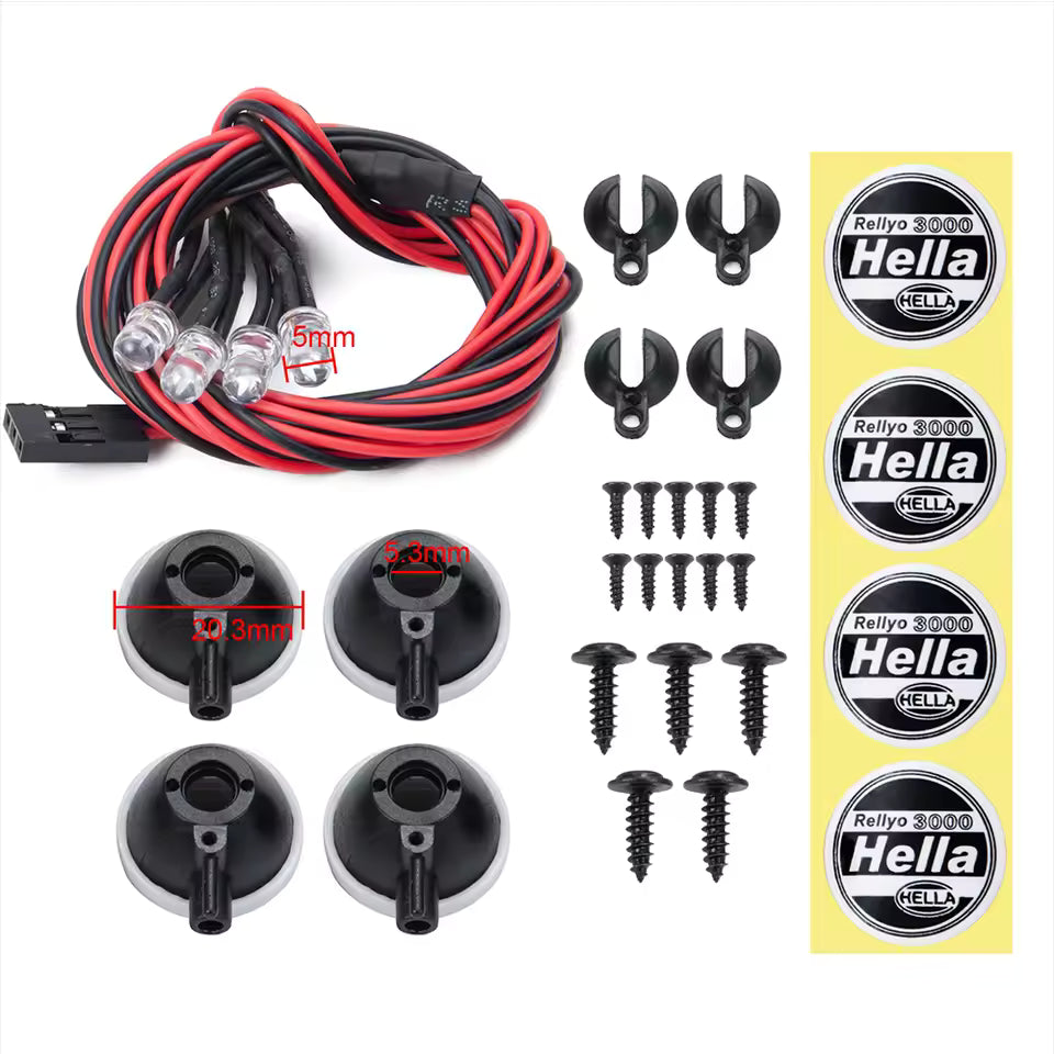 4Pcs LED Light Kit with Round Plastic Cover-1/10TH SCALE