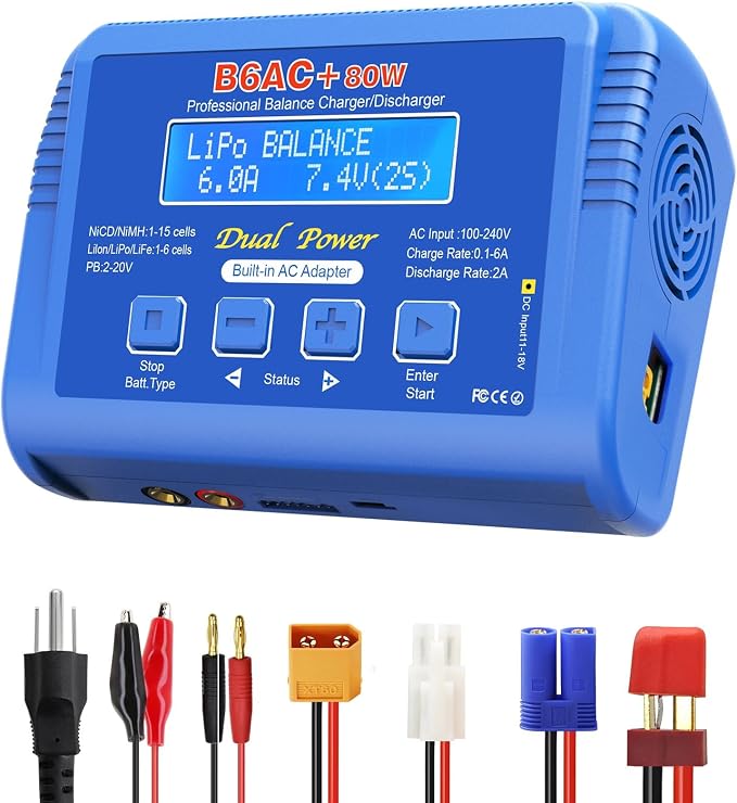 B6 AC Lipo Balance Charger with 80W Power Supply for 1S 2S 3S-6S LiPo Lilon Life Lifepo4 NiCd NiMh Pb RC Battery