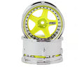 DS Racing Drift Element 5 Spoke Drift Wheels (Flu Yellow/Chrome Lip/Black Rivet) (2) (Adjustable Offset) w/12mm Hex