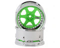 DS Racing Drift Element 6 Spoke Drift Wheels (Flu Green/Chrome Lip/Black Rivet) (2) (Adjustable Offset) w/12mm Hex
