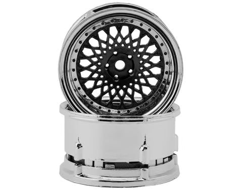 DS Racing Element Mesh 1/10 Drift Wheels (Gunmetal w/Chrome Lip & Black Rivets) (2) (Adjustable Offset) w/12mm Hex