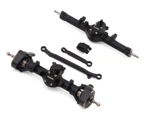 Injora Axial SCX24 +4mm Nylon Front & Rear Planet Axles (Black) w/Double Joint Driveshafts & Brass Steering Knuckles