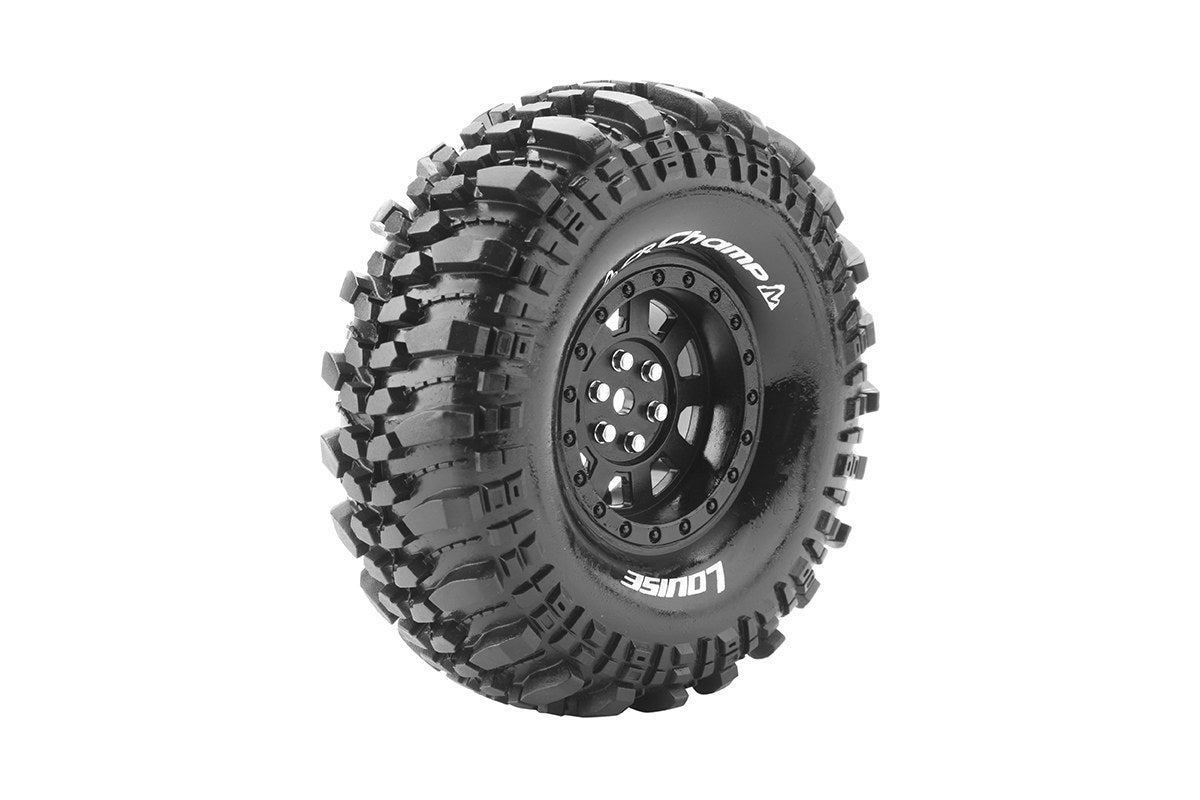 CR-Champ 1/10 1.9" Crawler Tires, 12mm Hex, Super Soft, Mounted on Black Rim, Front/Rear (2)