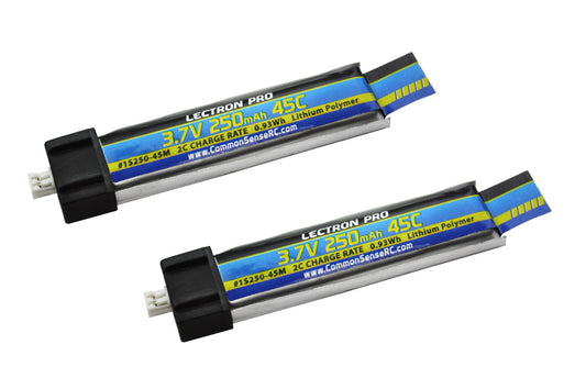 Lectron Pro 3.7V 250mAh 45C Lipo Battery 2-Pack for Blade Inductrix FPV and Tiny Whoop