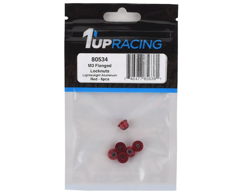 1UP Racing 3mm Aluminum Flanged Locknuts (Red) (6)