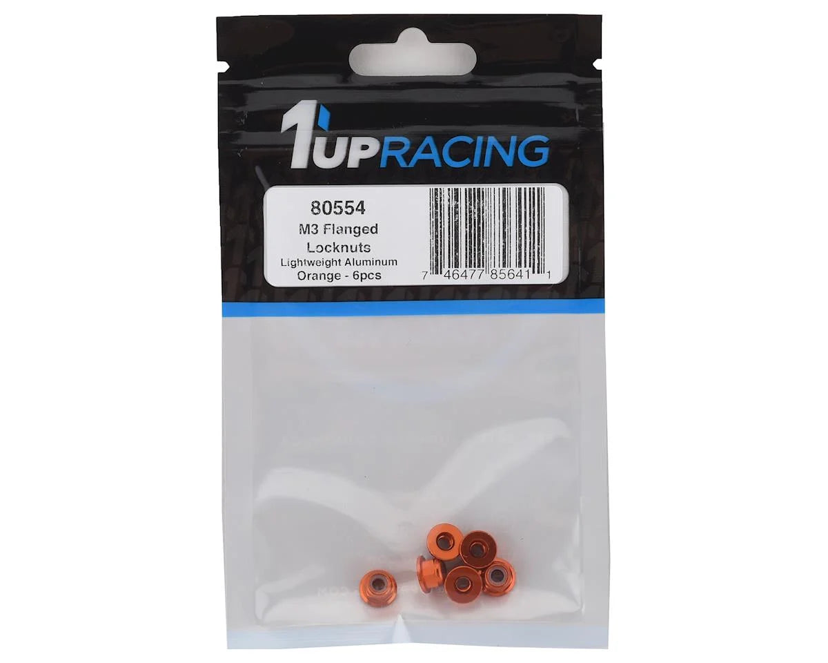 1UP Racing 3mm Aluminum Flanged Locknuts (Orange) (6)