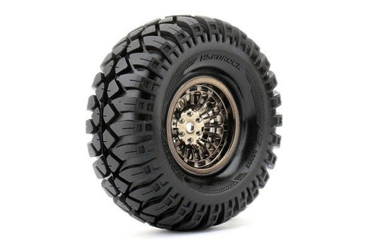 Roapex Hardrock 1/10 Crawler Tires Mounted on Chrome Black 1.9" Wheels, 12mm Hex (1 pair) ROPR6003-CB