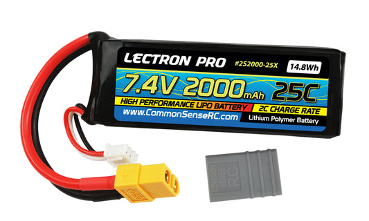 Lectron Pro 7.4V 2000mAh 25C Lipo Battery with XT60 Connector CSRC adapter for XT60 batteries to popular RC vehicles