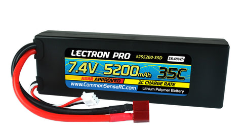 Lectron Pro 7.4V 5200mAh 35C Lipo Battery with Deans-Type Connector for 1/10th Scale Cars & Trucks - Team Associated etc.