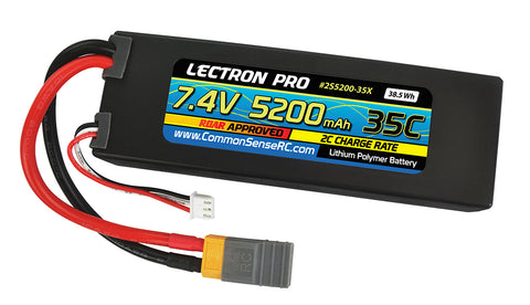 Lectron Pro 7.4V 5200mAh 35C Lipo Battery with XT60 Connector + CSRC adapter for XT60 batteries to popular RC vehicles
