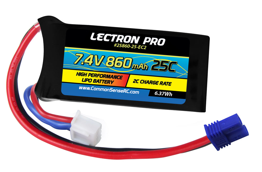 Lectron Pro 7.4V 860mAh 25C Lipo Battery with EC2 Connector for Losi Mini T / B