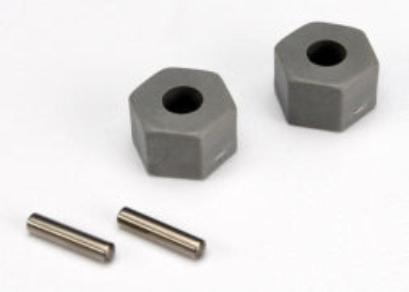 3654 Wheel hubs, hex (tall offset, Rustler®/Stampede® front) (2)/ axle pins (2.5x10mm) (2)