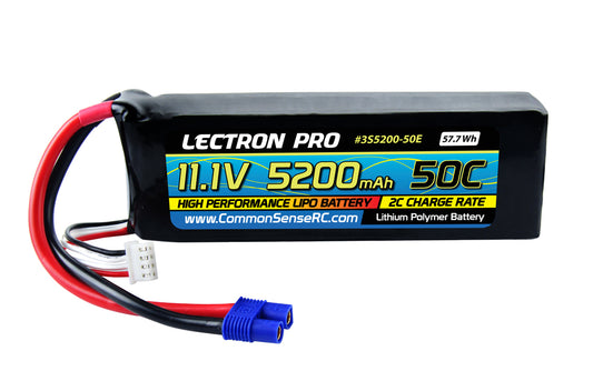 Lectron Pro 11.1V 5200mAh 50C Lipo Battery with EC3 Connector