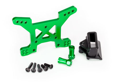 Shock tower, front, 7075-T6 aluminum (green-anodized) (1)/ body mount bracket (1)