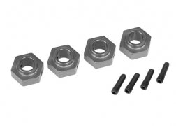 Wheel hubs, 12mm hex, 6061-T6 aluminum (charcoal gray-anodized) (4)/ screw pin (4)