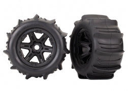 Tires & wheels, assembled, glued (black 3.8" wheels, paddle tires, foam inserts) (2) (TSM rated)