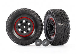Tires and wheels, assembled, glued (2.2" black Mercedes-Benz® G 63® wheels, Canyon RT 4.6x2.2" tires) (2)/ center caps (2)/ beadlock rings (2) (requires #8255A extended thread stub axle)