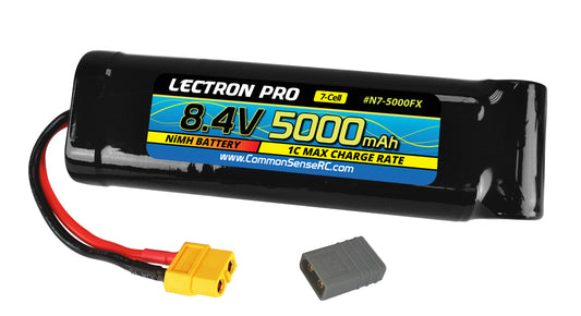 Lectron Pro NiMH 8.4V (7-cell) 5000mAh Flat Pack with XT60 Connector + CSRC adapter for XT60 batteries to popular RC vehicles