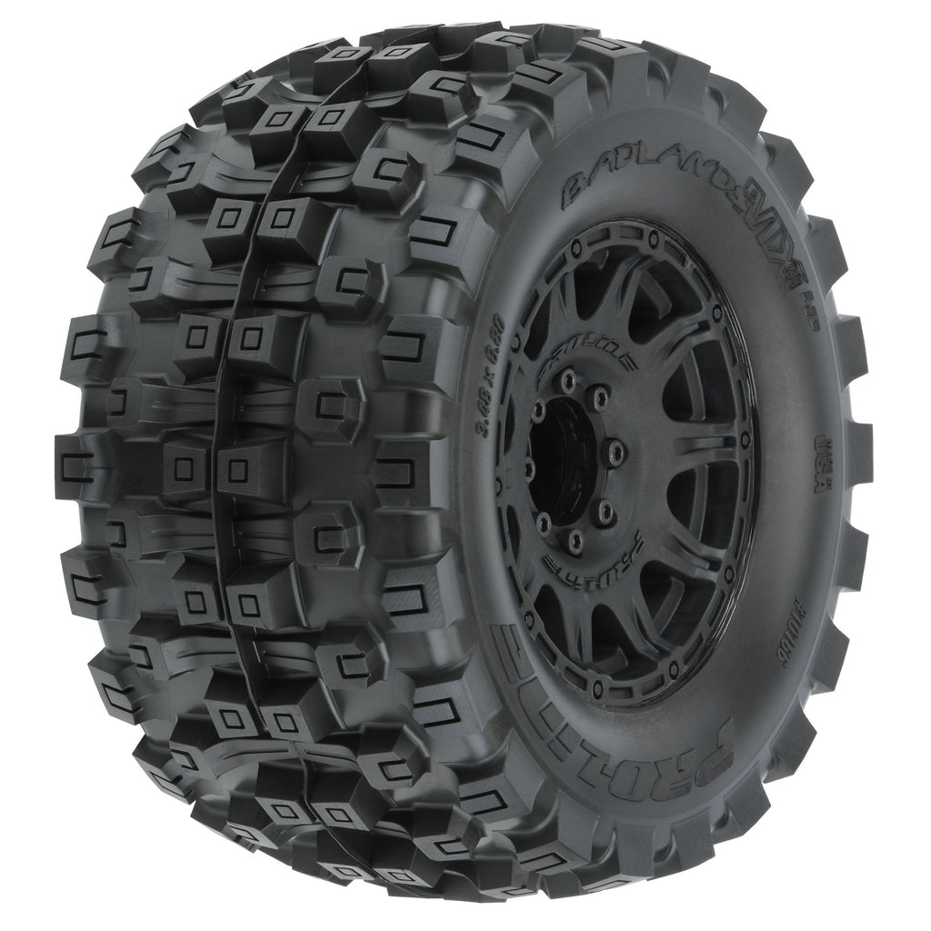 Pro-Line 1/8 Badlands MX38 HP BELTED F/R 3.8" MT Mounted 17mm Blk Raid (2)