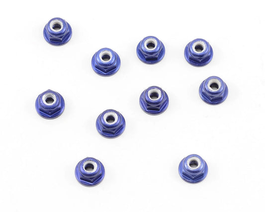 Team Associated Factory Team 3mm Aluminum Flanged Locknut (Blue) (10)