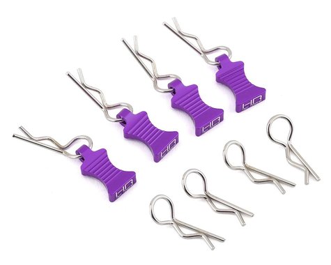 Hot Racing 1/10 Aluminum EZ Pulls w/Body Clips (Purple) (4)