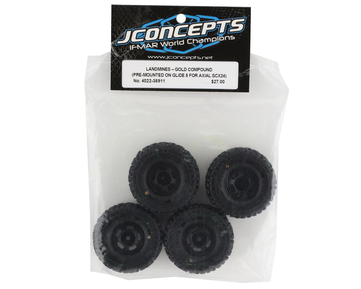 JConcepts Landmines 1.0" Pre-Mounted Tires w/Glide 5 Wheels (Black) (4) (Gold) w/7mm Hex
