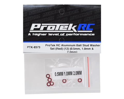 ProTek RC Aluminum Ball Stud Washer Set (Red) (12) (0.5mm, 1.0mm & 2.0mm)