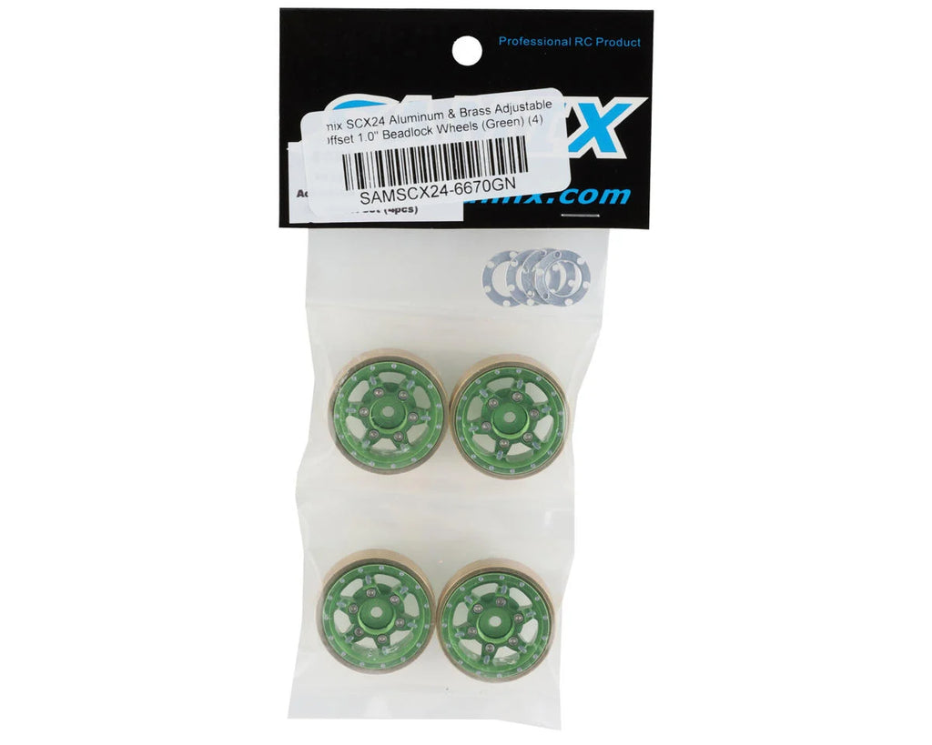 Samix SCX24 Aluminum & Brass Adjustable Offset 1.0" Beadlock Wheels (Green) (4)