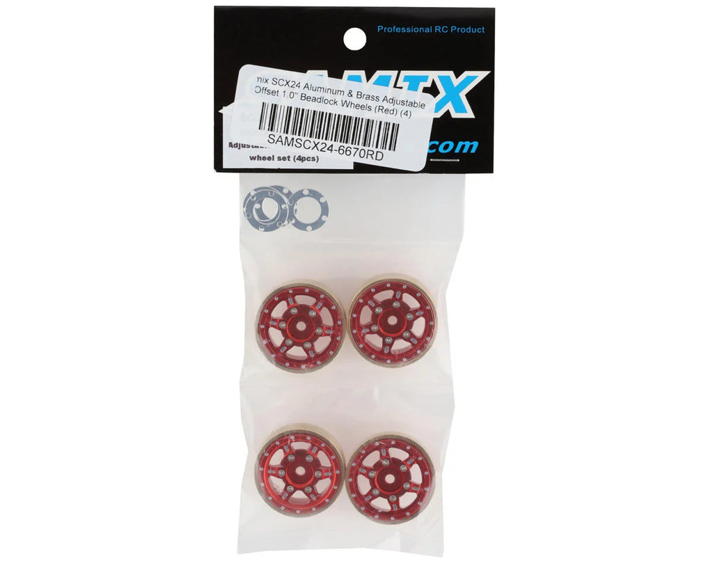 Samix SCX24 Aluminum & Brass Adjustable Offset 1.0" Beadlock Wheels (Green) (4)