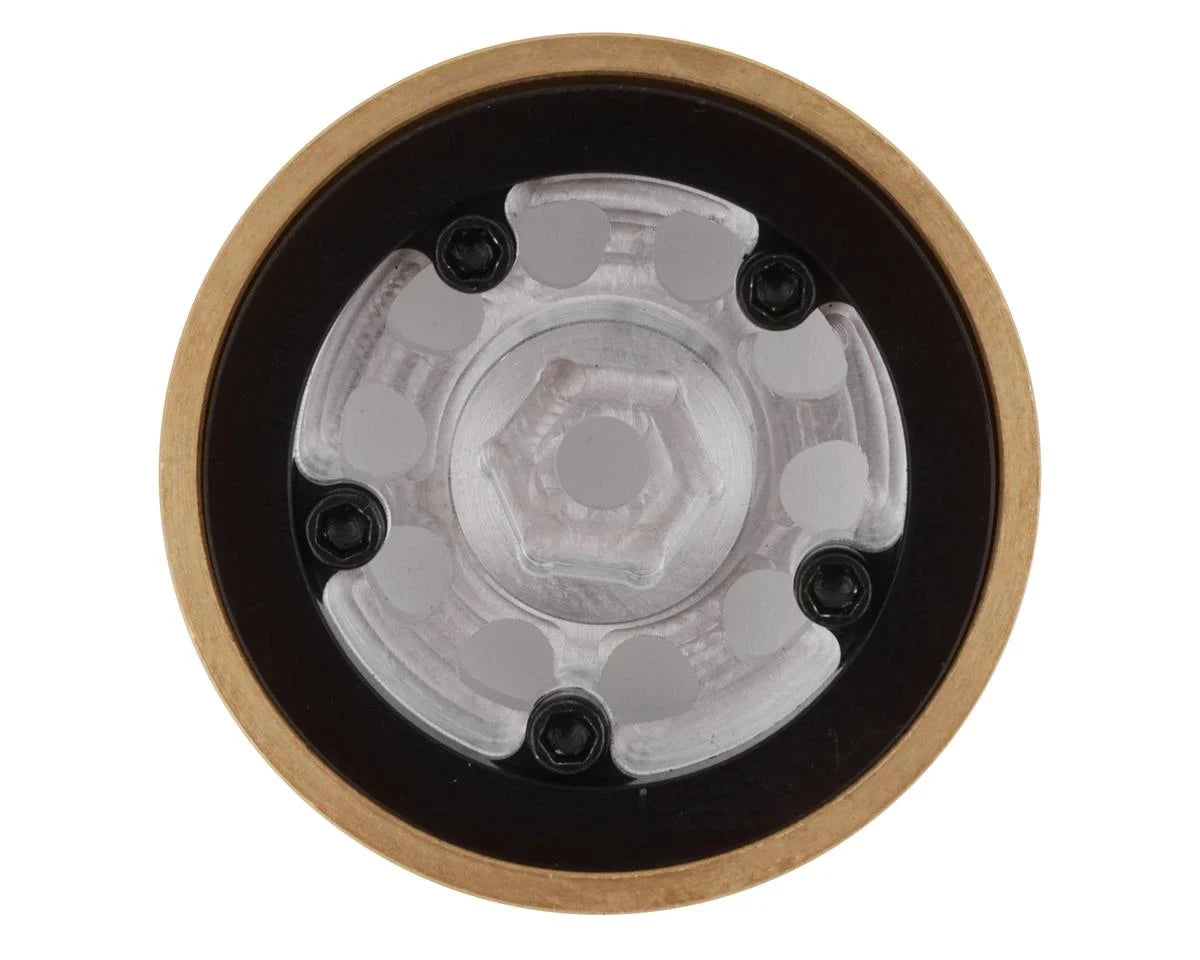 SSD RC SCX24 1.0” Aluminum / Brass D Hole Beadlock Wheels (Silver) (2)